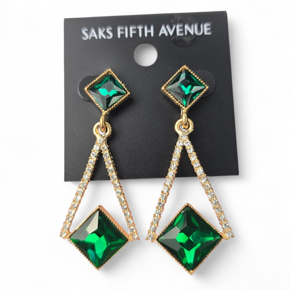 Saks Fifth Avenue Green Gemstone Drop Dangle Earrings